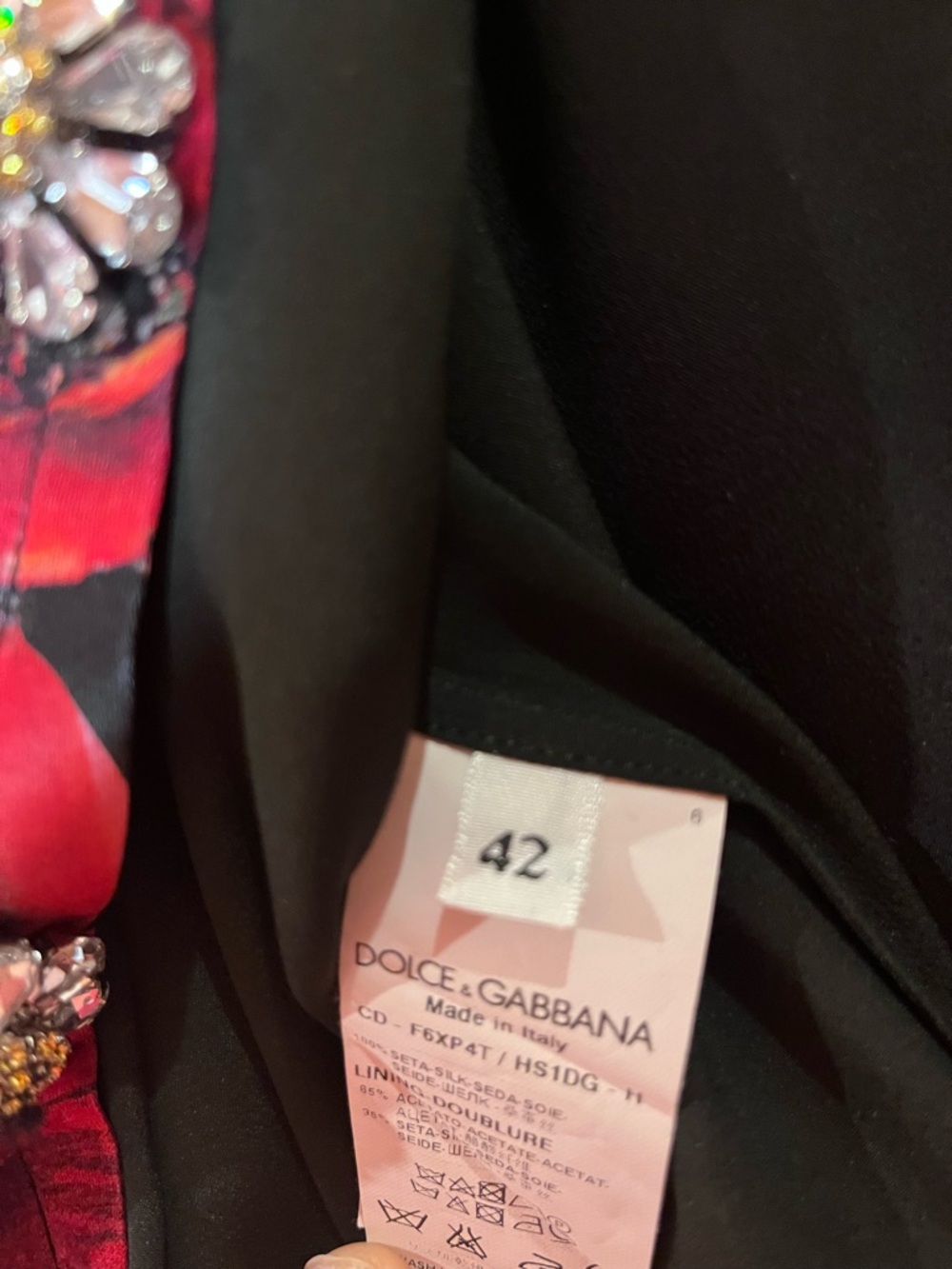 Dolce & Gabbana Silk Mini Black Dress with Red and White Floral Print - Picture 6 of 6